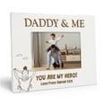 thumbnail image 1 of Darling Souvenir MADE WITH LOVEPersonalized WoodEngraved Dads Picture Frame, Table Top WhitePhotoFrame (Daddy & Me You Are My Hero!) Customizable Quote - 4x6 Inches Horizontal, 1 of 1