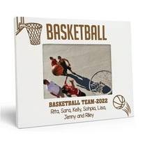 Darling Souvenir MADE WITH LOVEPersonalized WoodEngraved Picture Frame, Table Top WhitePhotoFrame (Basketball) Customizable Quote - 4x6l Inches Horizontal