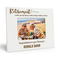 Darling Souvenir MADE WITH LOVEPersonalized WoodEngraved Picture Frame, Table Top WhitePhotoFrame (Retirement) Customizable Quote - 4x6 Inches Horizontal