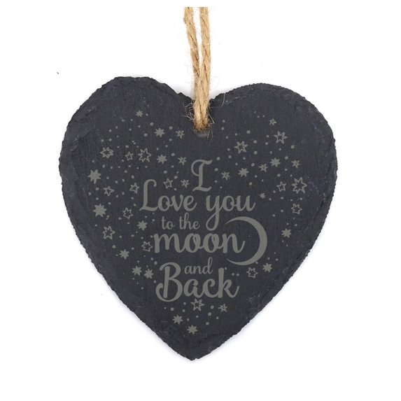 Darling Souvenir MADE WITH LOVE I Love To The Moon And Back Engraved Heart Slate Hanging Christmas Tree Ornament With String Personalized Gift.