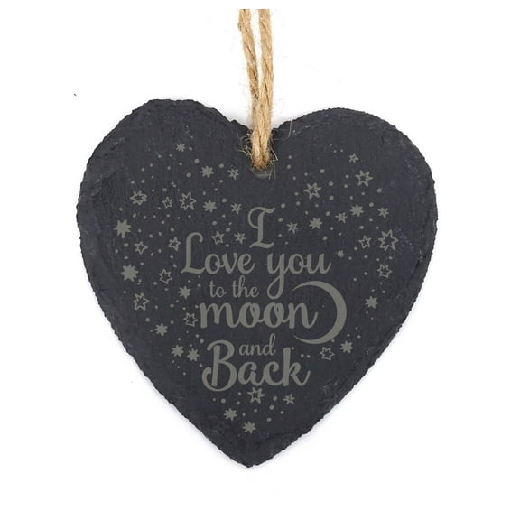 Darling Souvenir MADE WITH LOVE I Love To The Moon And Back Engraved Heart Slate Hanging Christmas Tree Ornament With String Personalized Gift.