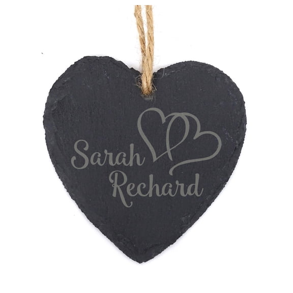 Darling Souvenir MADE WITH LOVE Personalized Couple Names Heart Engraved Slate Wedding Sign Gift Hanging Christmas Tree Ornament With String