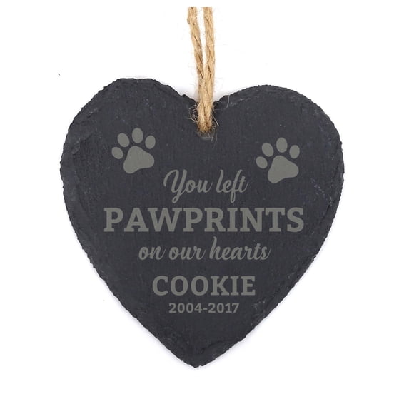 Darling Souvenir MADE WITH LOVE Personalized Hanging Pet Memorial Paw Engraved Heart Slate Christmas Tree Ornament Custom Gift