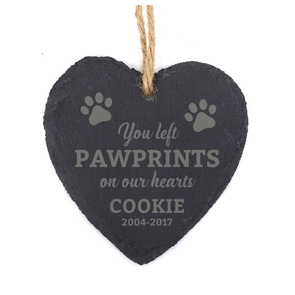 Darling Souvenir MADE WITH LOVE Personalized Hanging Pet Memorial Paw Engraved Heart Slate Christmas Tree Ornament Custom Gift