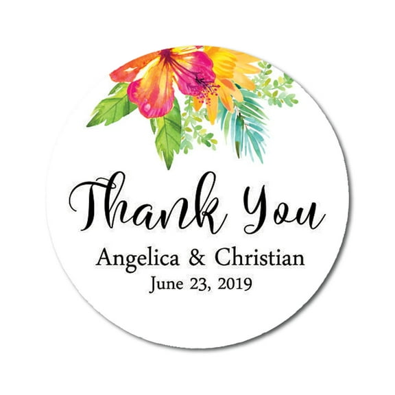 Darling Souvenir MADE WITH LOVE Round 45 Pcs Floral Thank You Stickers Personalized Bride Groom Names And Date Envelope Seals-White
