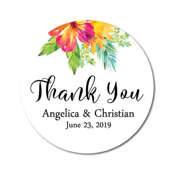 Darling Souvenir MADE WITH LOVE Round 45 Pcs Floral Thank You Stickers Personalized Bride Groom Names And Date Envelope Seals-White