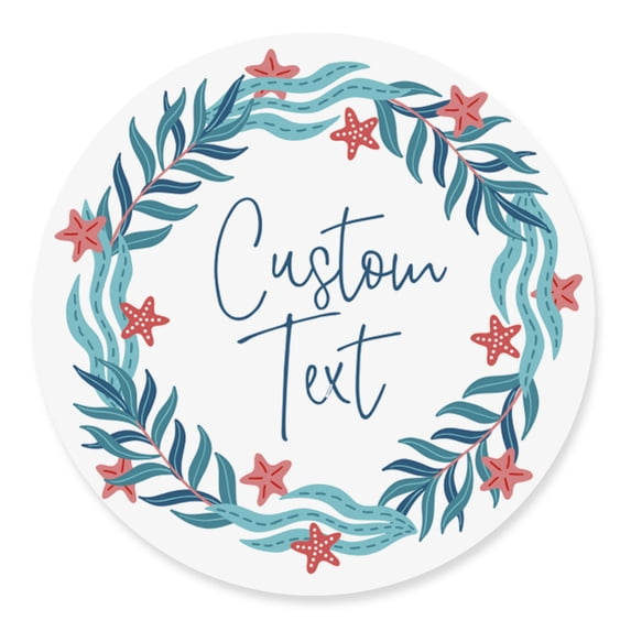 Darling Souvenir MADE WITH LOVE Starfish Wreath - 2" CustomStickersPremium 80 Self-AdhesiveRoundLabels, Personalized Wedding Party FavorStickers/RoundEnvelope Seal