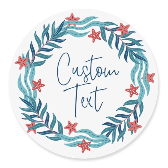 Darling Souvenir MADE WITH LOVE Starfish Wreath - 2" CustomStickersPremium 80 Self-AdhesiveRoundLabels, Personalized Wedding Party FavorStickers/RoundEnvelope Seal