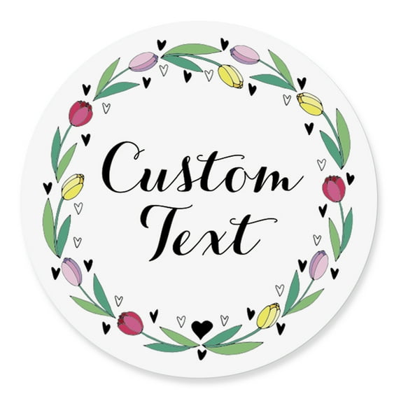 Darling Souvenir MADE WITH LOVE Tulip Wreath - 2" CustomStickersPremium 80 Self-AdhesiveRoundLabels, Personalized Wedding Party FavorStickers/RoundEnvelope Seal