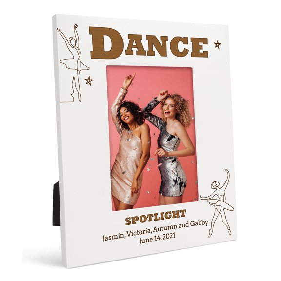 Darling Souvenir MADE WITH LOVEPersonalized WoodEngraved Picture Frame, Table Top WhitePhotoFrame (Dance) Customizable Quote - 5x7 Inches Vertical