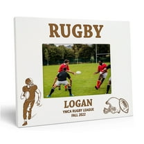 Darling Souvenir MADE WITH LOVEPersonalized WoodEngraved Picture Frame, Table top WhitePhotoFrame (Rugby) Customizable Quote - 4x6 Inches Horizontal