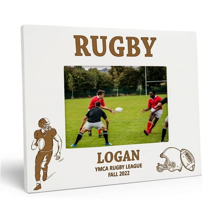 Darling Souvenir MADE WITH LOVEPersonalized WoodEngraved Picture Frame, Table top WhitePhotoFrame (Rugby) Customizable Quote - 4x6 Inches Horizontal