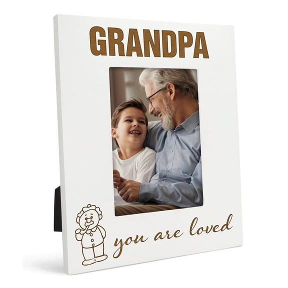 Darling Souvenir New GrandFather Gift from Baby, Grandpa and Me Rustic White Picture Frame - 5x7 Inches Vertical Granddad Tabletop Wooden White Picture Holder with Acrylic Glass