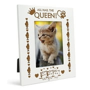 Darling Souvenir Made With Love Engraved Table Top Photo Frame Wooden All Hail The Queen Quotes White Picture Frame Gift For Brothers Day, 4x6 Inches Vertical Photo Size