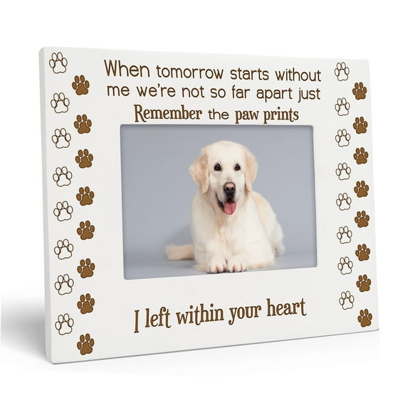 Darling Souvenir 4x6 Inches Horizontal Dog White Picture Frame - Pet Keepsake Tabletop Photo Holder with Acrylic Glass, Wooden Engraved Bereavement Memorial Gift for Doggy Lovers