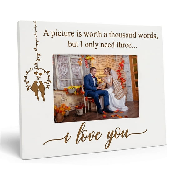 Darling Souvenir Made With Love Engraved Table Top Photo Frame Wooden I Love You Quotes White Picture Frame Gift For Brothers Day, 4x6 Inches Horizontal Photo Size