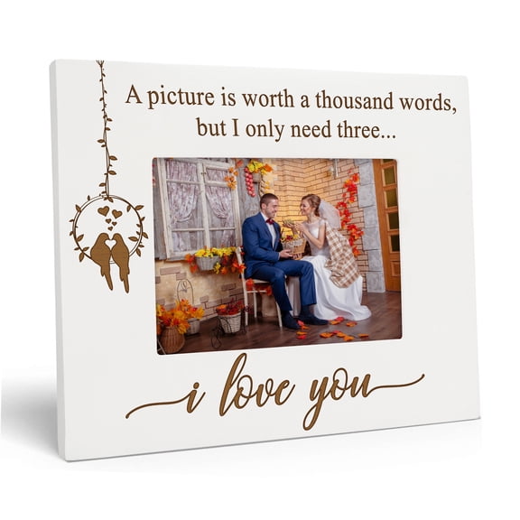 Darling Souvenir Made With Love Engraved Table Top Photo Frame Wooden I Love You Quotes White Picture Frame Gift For Brothers Day, 5x7 Inches Horizontal Photo Size