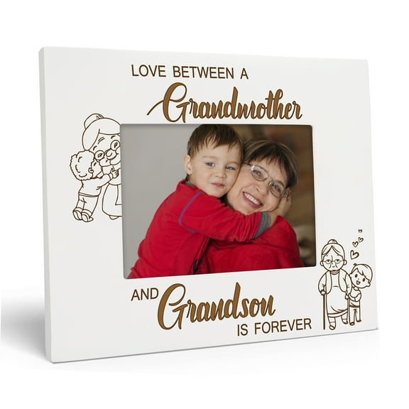 Darling Souvenir Made With Love Engraved Table Top Photo Frame Wooden Love Between A Grandmother Quotes White Picture Frame Gift For Brothers Day, 4x6 Inches Horizontal Photo Size