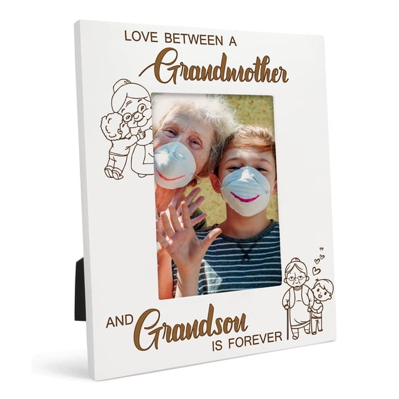 Darling Souvenir Made With Love Engraved Table Top Photo Frame Wooden Love Between A Grandmother Quotes White Picture Frame Gift For Brothers Day, 4x6 Inches Vertical Photo Size