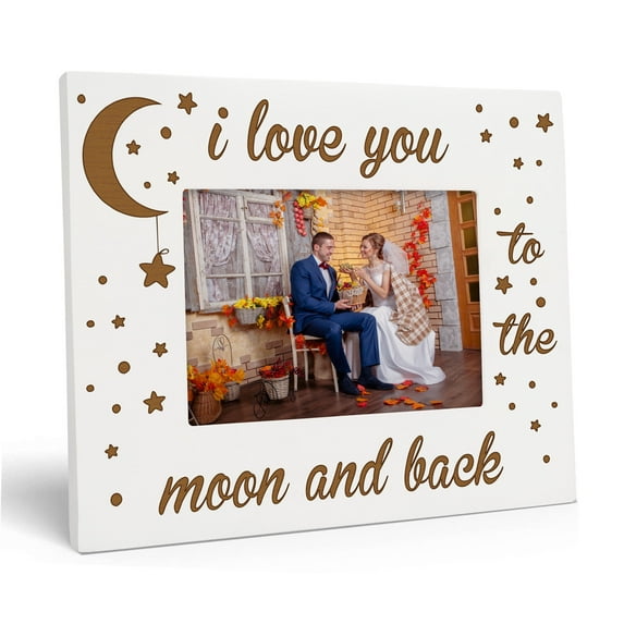 Darling Souvenir Wedding Keepsake Frame - Anniversary White Photo Holder with Acrylic Glass, Engagement Gift, Wooden Engraved Newlywed Memory Mount Decor 5x7 Inches Horizontal
