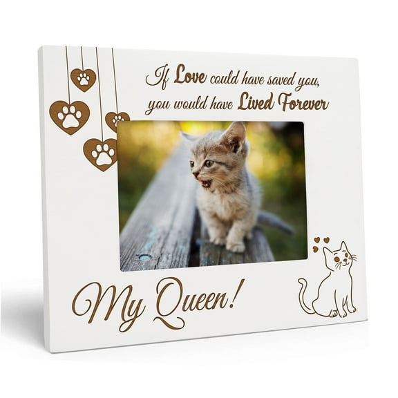 Darling Souvenir Made With Love Engraved Table Top Photo Frame Wooden My Queen Quotes White Picture Frame Gift For Brothers Day, 4x6 Inches Horizontal Photo Size