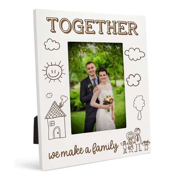 Darling Souvenir Made With Love Engraved Table Top Photo Frame Wooden Together We Make Family Quotes White Picture Frame Gift For Brothers Day, 4x6 Inches Vertical Photo Size