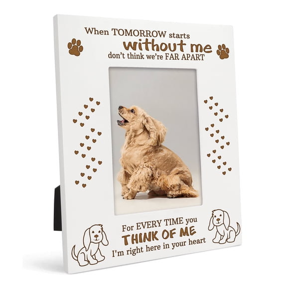 Darling Souvenir Pet Memorial White Photo Frame - Wooden Engraved Dog Remembrance Holder with Acrylic Glass, Forever in My Heart Keepsake, Gift for Doggy Owner 4x6 Inches Vertical