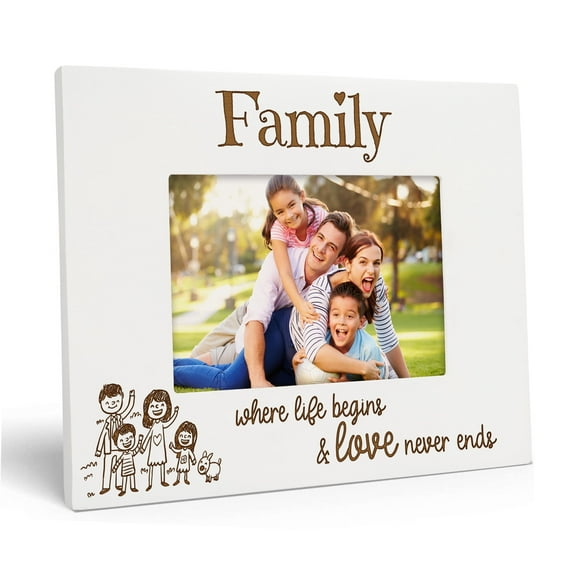 Darling Souvenir Made With LoveEngraved Family Where Life Begins & Love Never Ends Quotes Table Top Photo FrameWooden White Picture Frame Gift For Family, 4x6 Photo Size Horizontal