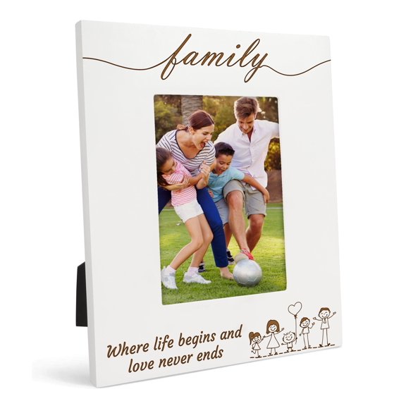 Darling Souvenir Made With LoveEngraved Table Top Photo FrameWooden Family Where Life Begins & Love Never Ends Quotes White Picture Frame Gift For Family, 4x6 Photo Size Vertical
