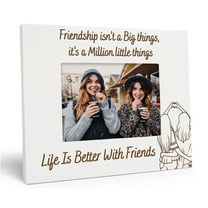 Darling Souvenir Wooden Engraved Best Friend Keepsake Frame with Acrylic Glass - Friendship White Photo Holder , 4x6 Inches Horizontal Gift for BFF, Sister, or Long Distance Bestie