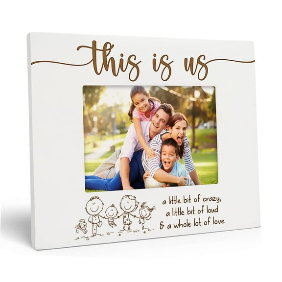 Darling Souvenir Made With LoveEngraved Table Top Photo FrameWooden A Little Bit Of Crazy A Little Bit Of Loud Quotes White Picture Frame Gift For Family, 4x6 Photo Size Horizontal