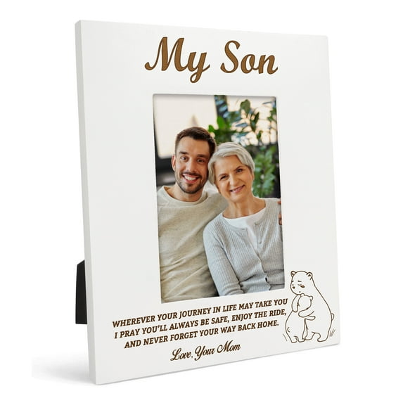 Darling Souvenir Made With LoveEngraved Table Top Photo FrameWooden Love For Mom Quotes White Picture Frame Gift For Mother's Day, 5x7Photo Size Vertical