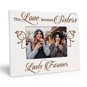 Darling Souvenir Made With LoveEngraved Table Top Photo FrameWooden The Love Between Sisters Lasts Forever Quotes White Picture Frame Gift For Sister, 4x6 Photo Size Horizontal