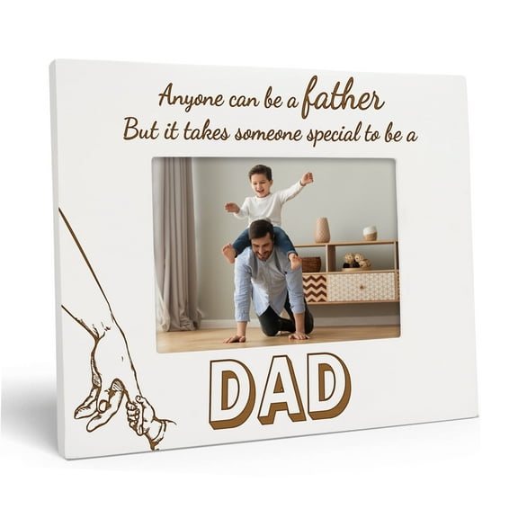 Darling Souvenir Made With LoveEngraved Table Top Photo FrameWooden Special To Be A Dad Quotes White Picture Frame Gift For Father's Day, 4x6 Photo Size Horizontal