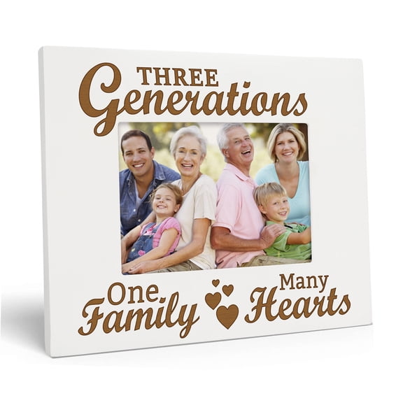 Darling Souvenir Made With LoveEngraved Table Top Photo FrameWooden Three Generations One Family Many Hearts Quotes White Picture Frame Gift For Family, 5 x 7 Photo Size Horizontal