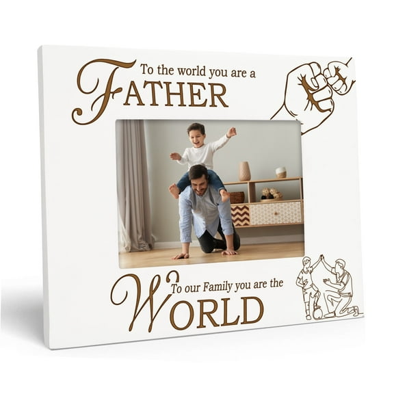 Darling Souvenir Made With LoveEngraved Table Top Photo FrameWooden You Are The World Quotes White Picture Frame Gift For Father's Day, 4x6 Photo Size Horizontal