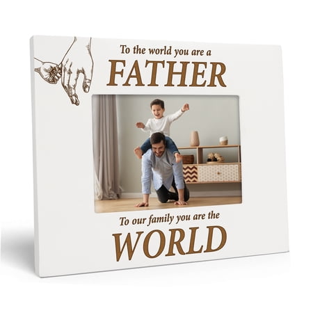 Darling Souvenir Made With LoveEngraved Table Top Photo FrameWooden You Are The World Quotes White Picture Frame Gift For Father's Day, 4x6 Photo Size Horizontal