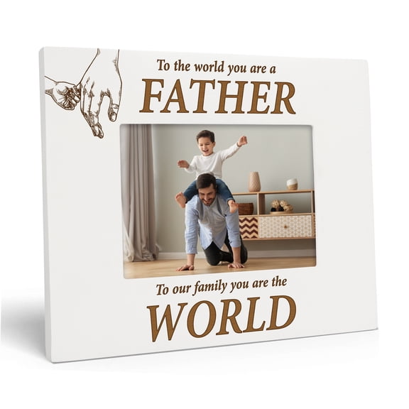 Darling Souvenir Made With LoveEngraved Table Top Photo FrameWooden You Are The World Quotes White Picture Frame Gift For Father's Day, 5x7 Photo Size Horizontal