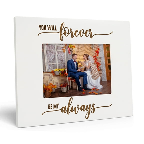 Darling Souvenir Made With Love Engraved Table Top Photo Frame Wooden You Will Forever Be My Always Quotes White Picture Frame Gift For Brothers Day, 4x6 Inches Horizontal Photo Size