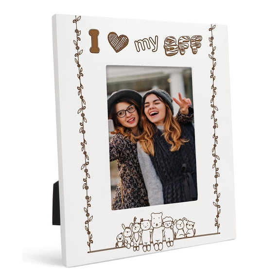 Darling Souvenir Made With LoveEngraved Table Top Photo FrameWooden I Love My Bff Quotes White Picture Frame Gift For BFF, 4x6 Photo Size Vertical