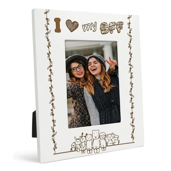Darling Souvenir Made With LoveEngraved Table Top Photo FrameWooden I Love My Bff Quotes White Picture Frame Gift For BFF, 5x7 Photo Size Vertical
