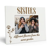 Darling Souvenir Made With LoveEngraved Table Top Photo FrameWooden Sisters Different Flowers From The Same Garden Quotes White Picture Frame Gift For Sister, 4x6 Photo Size Horizontal