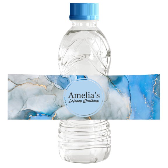 Darling Souvenir Marble Texture WaterBottleLabels Self Adhesive Birthday PartyWaterBottleLabelFor Birthday Party SuppliesWaterBottleStickers For Birthday- Pack Of 32