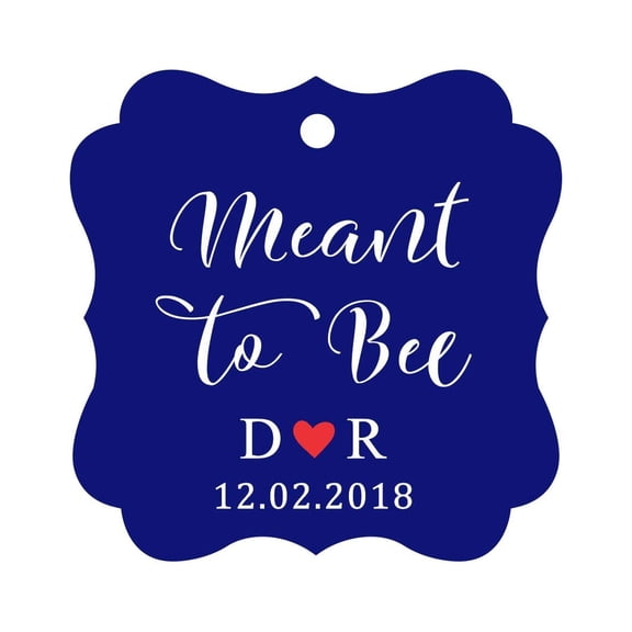 Darling Souvenir Meant to Bee Engagement Bonbonniere Hang Tag Custom Initials & Wedding Date Favor Tags -Blue-50 Tags