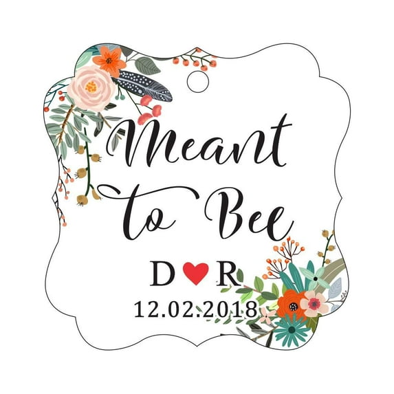 Darling Souvenir Meant to Bee Engagement Bonbonniere Hang Tag Custom Initials & Wedding Date Favor Tags -Floral White-50 Tags