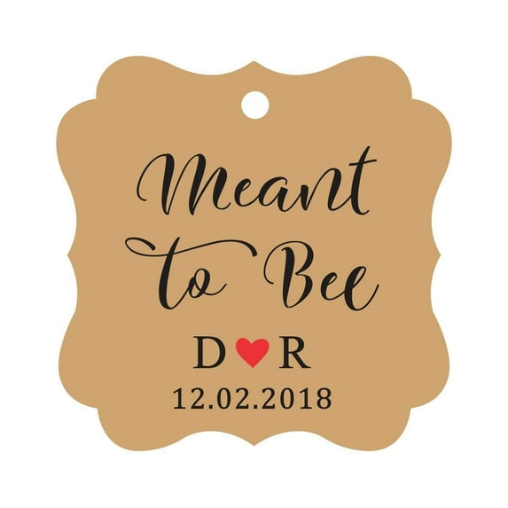 Darling Souvenir Meant to Bee Engagement Bonbonniere Hang Tag Custom Initials & Wedding Date Favor Tags -Kraft-100 Tags