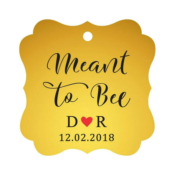 Darling Souvenir Meant to Bee Engagement Bonbonniere Hang Tag Custom Initials & Wedding Date Favor Tags -Metallic Gold-50 Tags