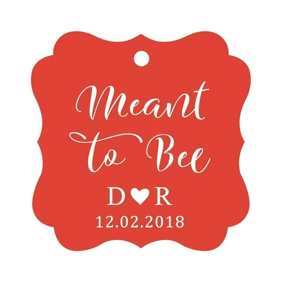 Darling Souvenir Meant to Bee Engagement Bonbonniere Hang Tag Custom Initials & Wedding Date Favor Tags -Red-50 Tags