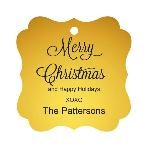 Darling Souvenir Merry Christmas & Happy Holidays Gift Tags Personalized Family Hang Tags-Metallic Gold-100 Tags