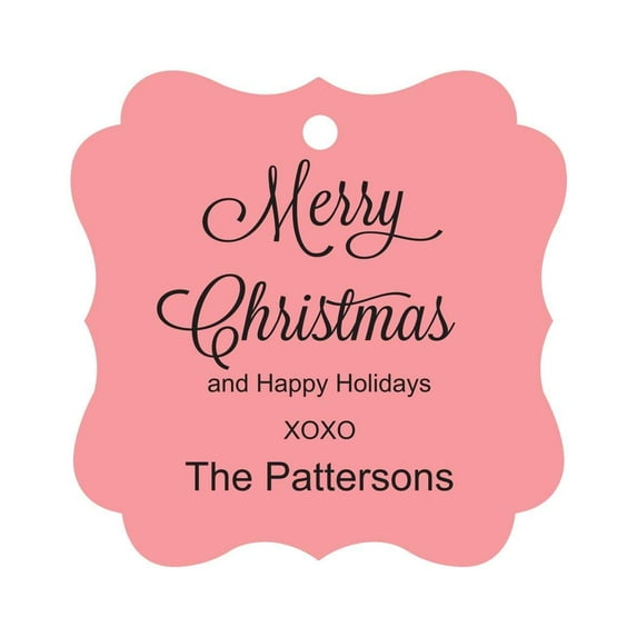 Darling Souvenir Merry Christmas & Happy Holidays Gift Tags Personalized Family Hang Tags-Peach & Pink-100 Tags